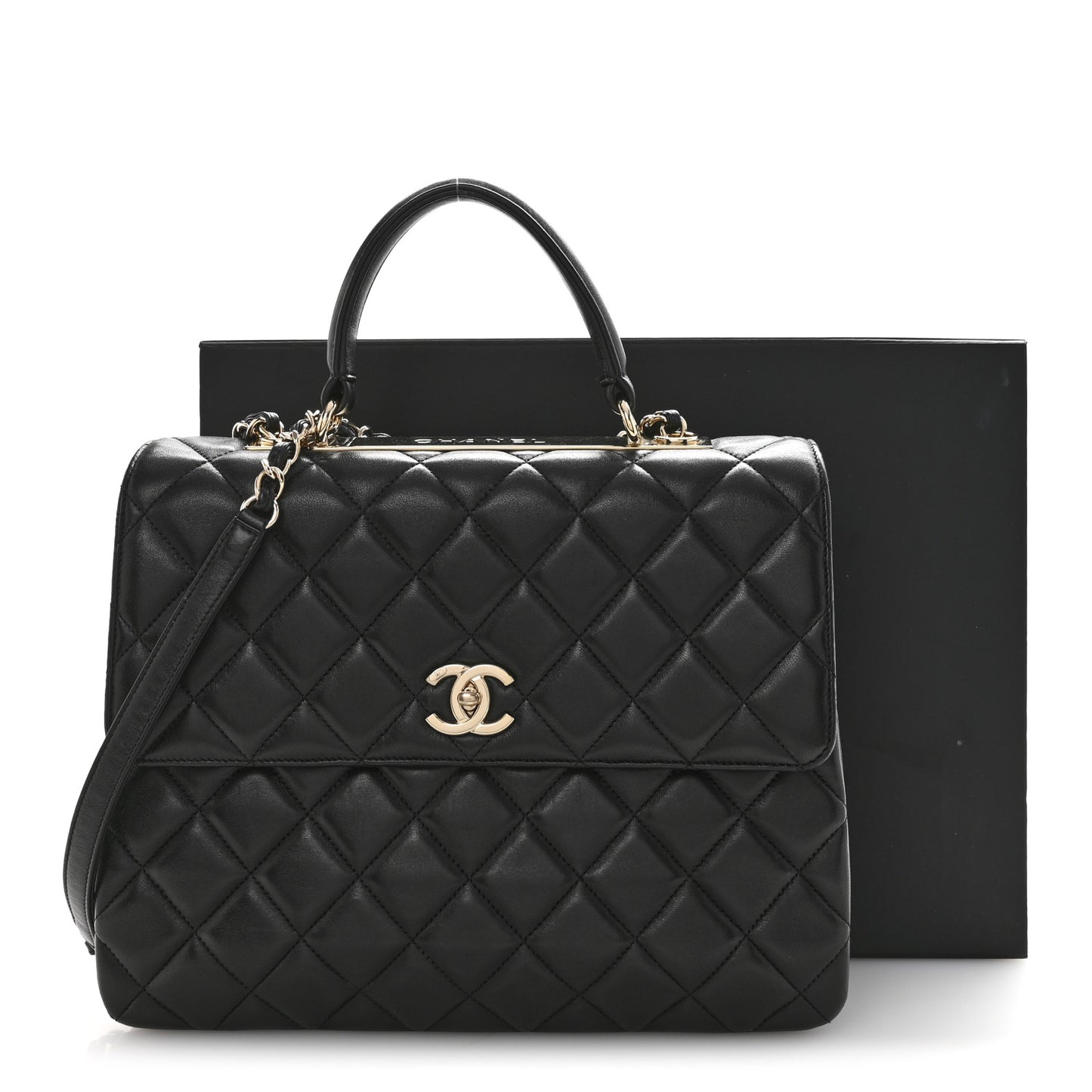 Lambskin Quilted Large Trendy CC Dual Handle Flap Bag Black