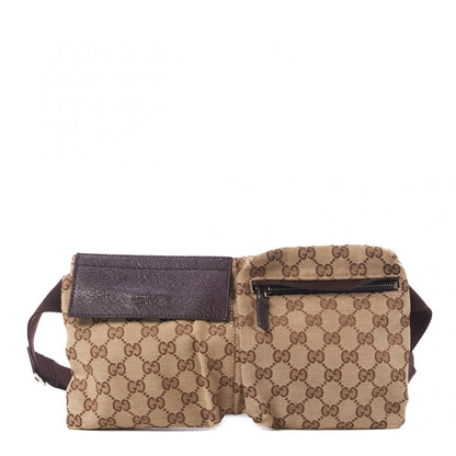 Gucci GG Monogram Double Pocket Belt Bag Dark Brown 1 of 9