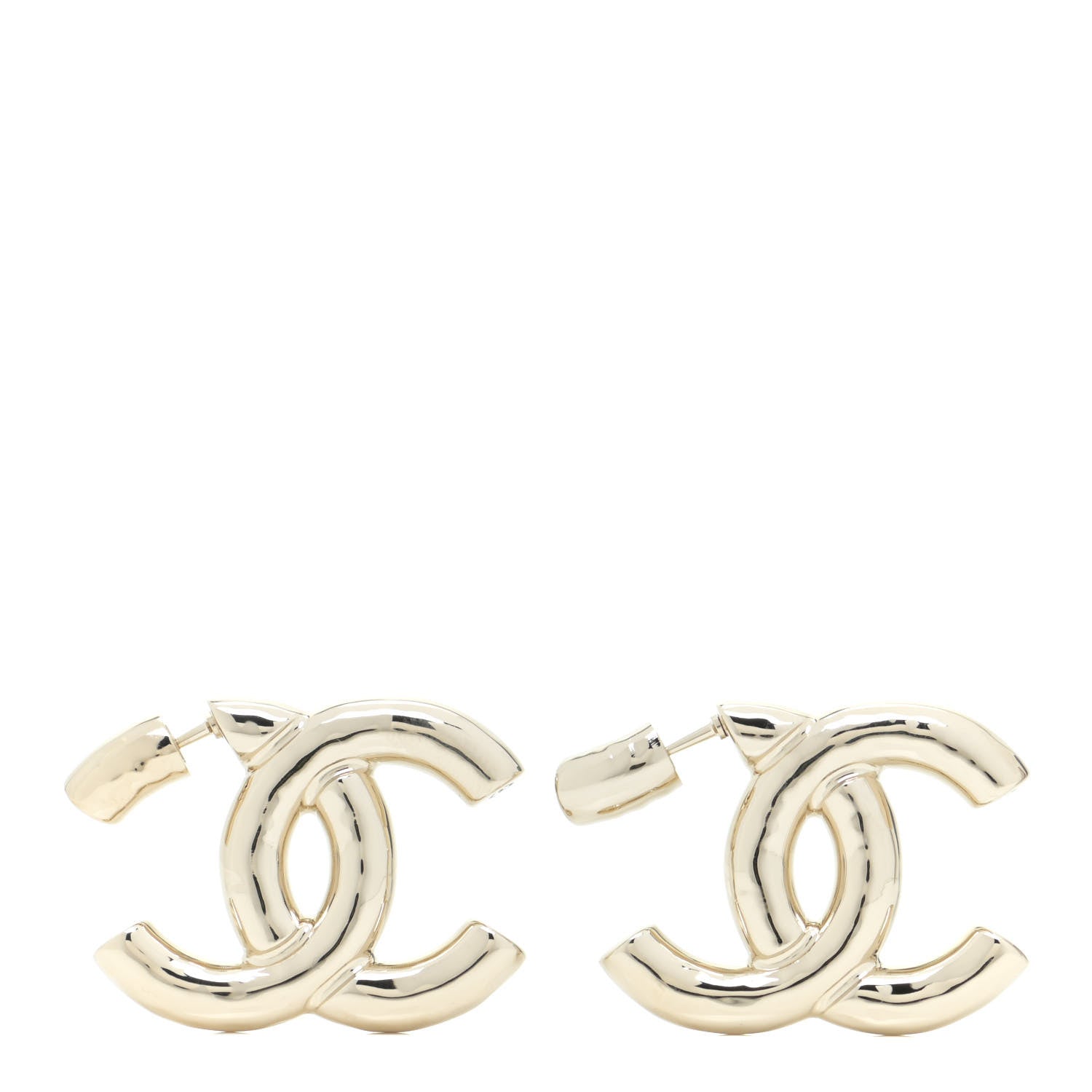 Chanel Metal Large CC Earrings Light Gold 1 of 5