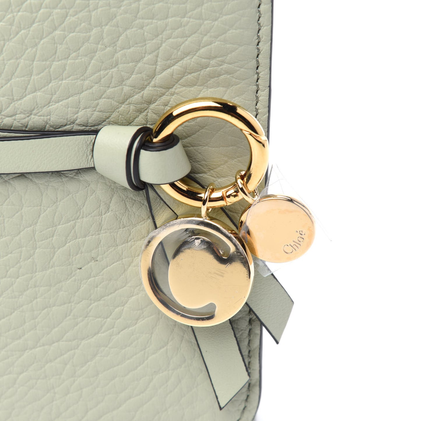 Calfskin Alphabet Compact Wallet Light Eucalyptus