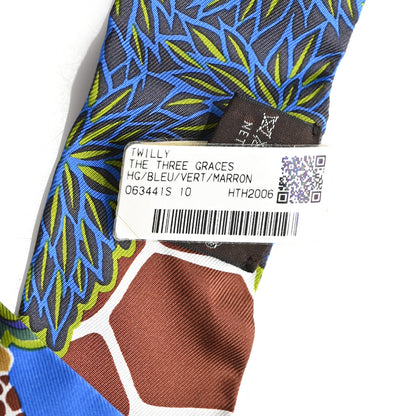 Hermes Silk The Three Graces Twilly Bleu Vert Marron 3 of 3