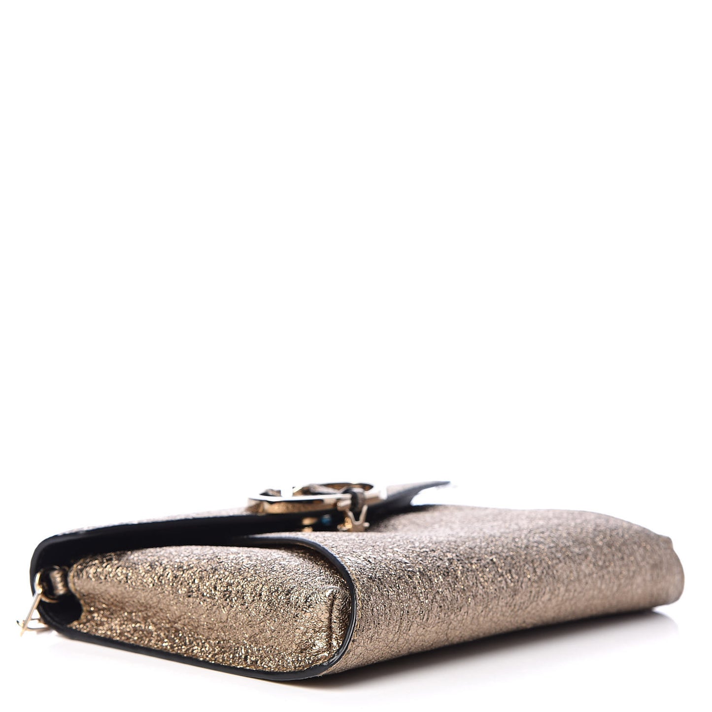 Metallic Calfskin V Rivet Chain Clutch Platinum