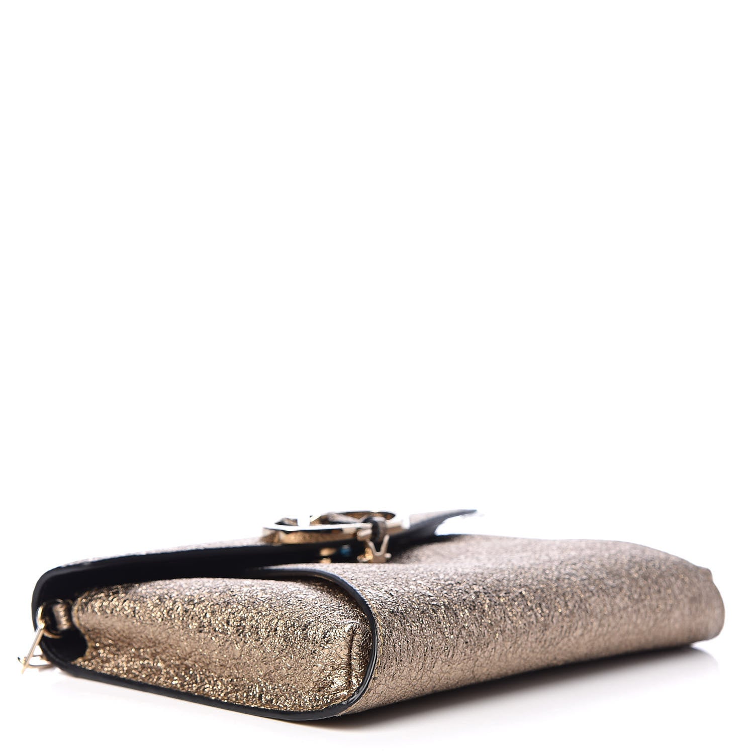 Valentino Garavani Metallic Calfskin V Rivet Chain Clutch Platinum 4 of 8