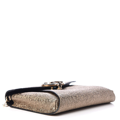 Valentino Garavani Metallic Calfskin V Rivet Chain Clutch Platinum 4 of 8
