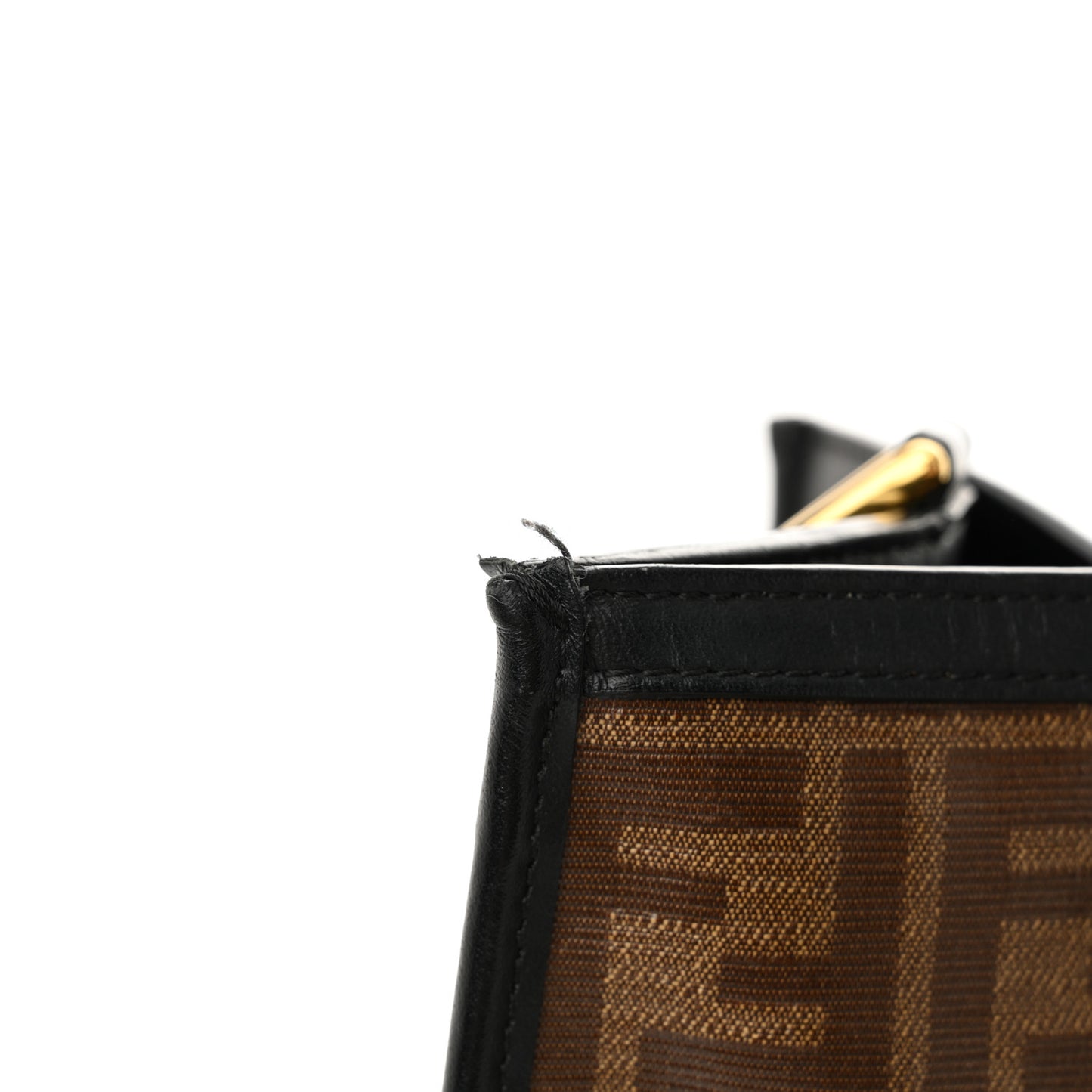 Glazed Fabric Vitello Century Plexiglass FF 1974 Stamp Patch Medium Runaway Shopper Tote Mogano Panna Black