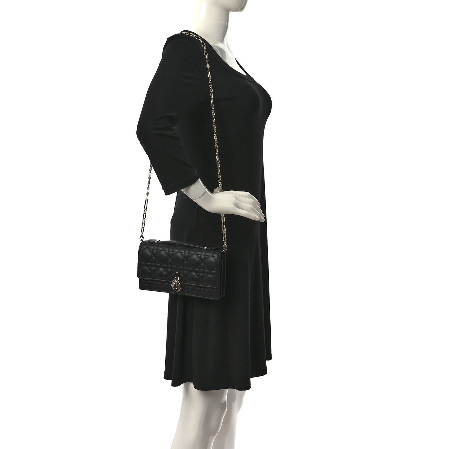 Lambskin Lady Dior Top Handle Clutch Black