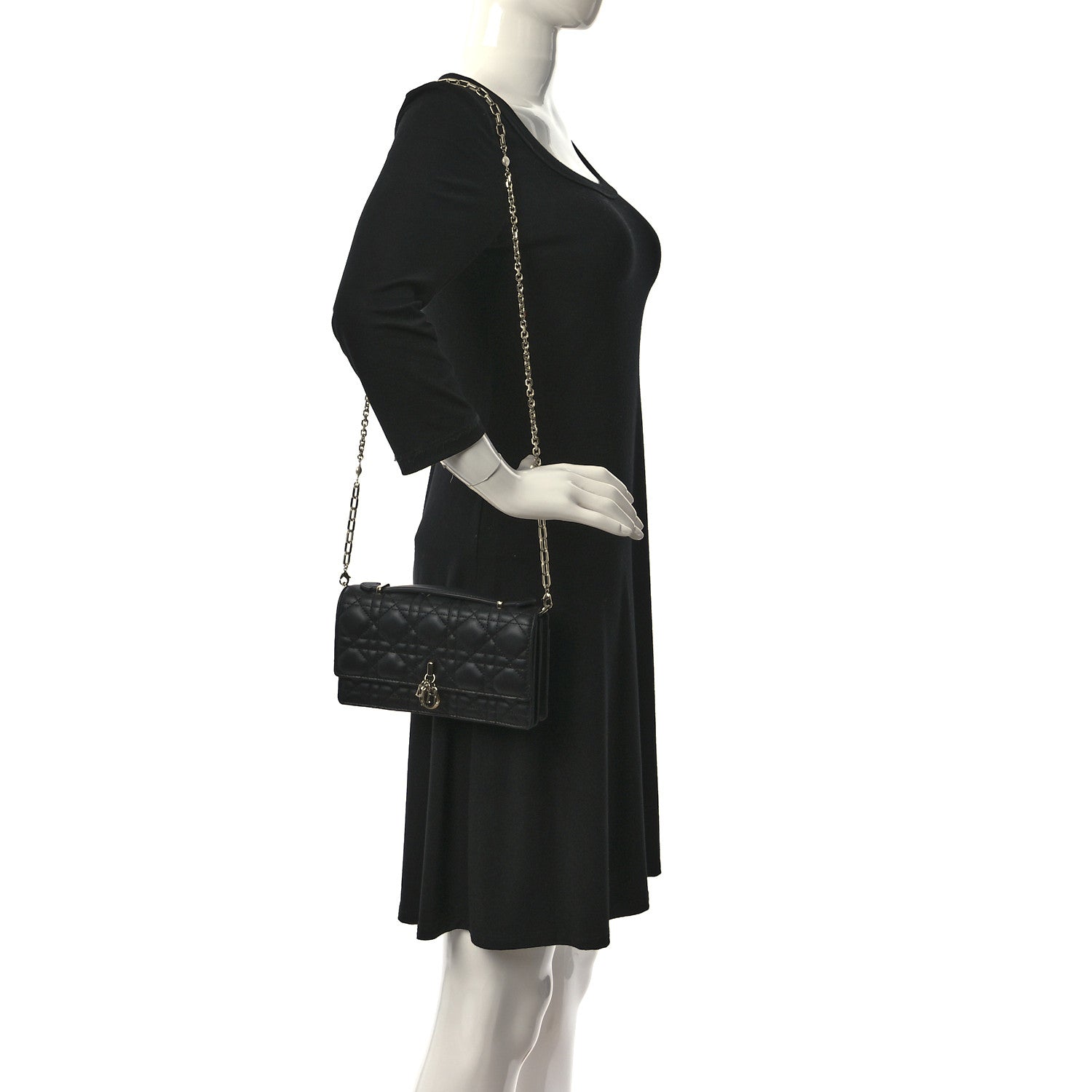 Christian Dior Lambskin Lady Dior Top Handle Clutch Black 2 of 9