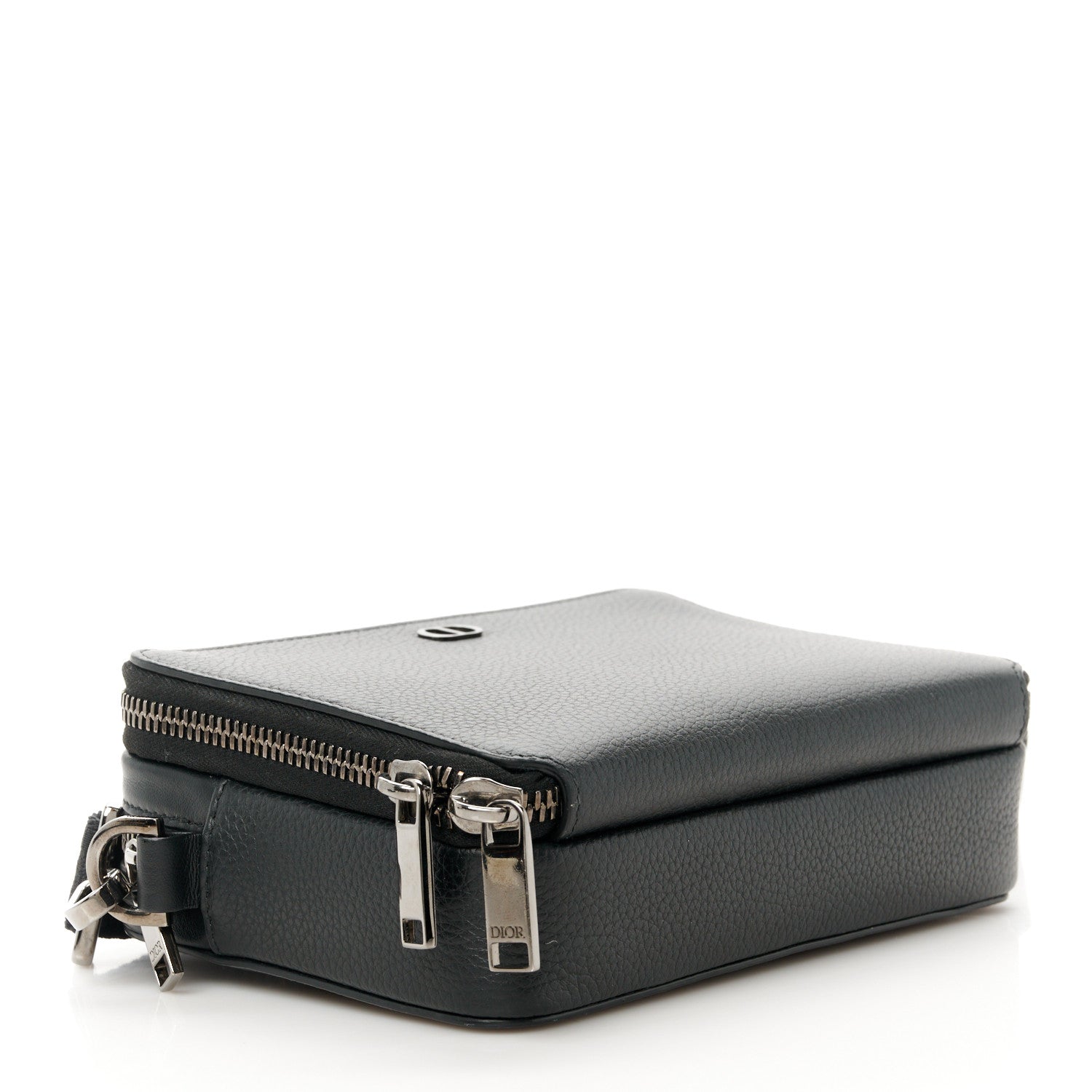 Christian Dior Grained Calfskin CD Icon Zipped Pouch With Strap Black 4 of 12