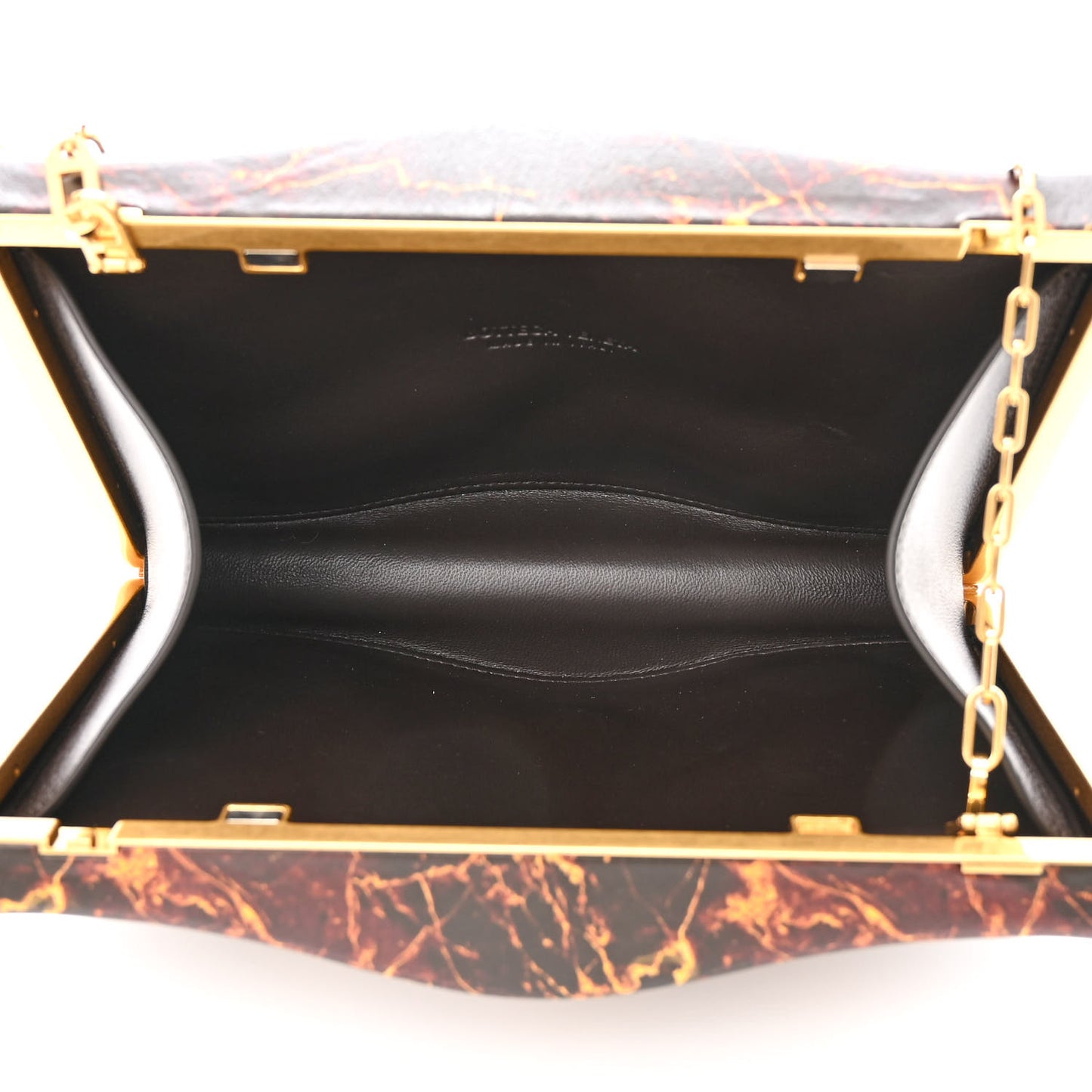 Spazzolato Calfskin Chain Clutch Gold Marble