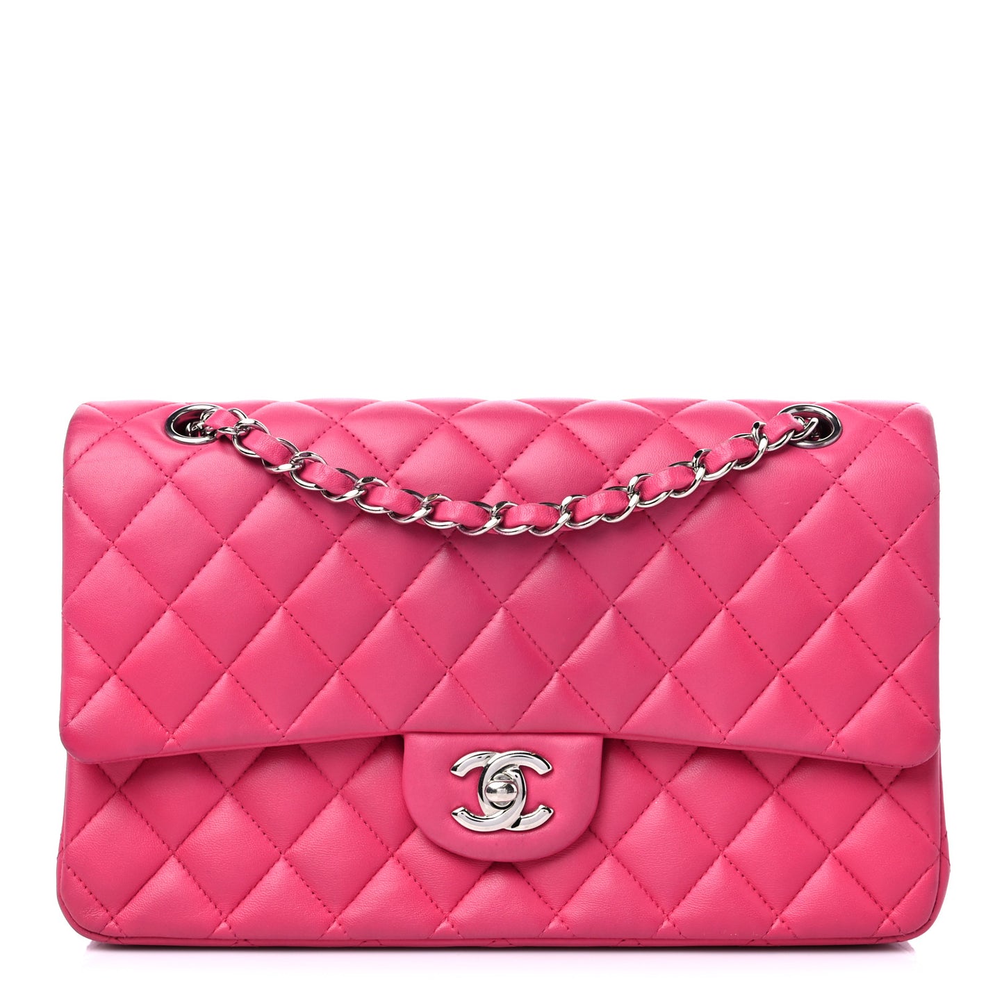 Lambskin Quilted Medium Double Flap Pink