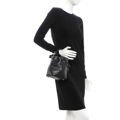 Saint Laurent Croc Calfskin Embossed Small Emmanuelle Bucket Bag Black 3 of 7