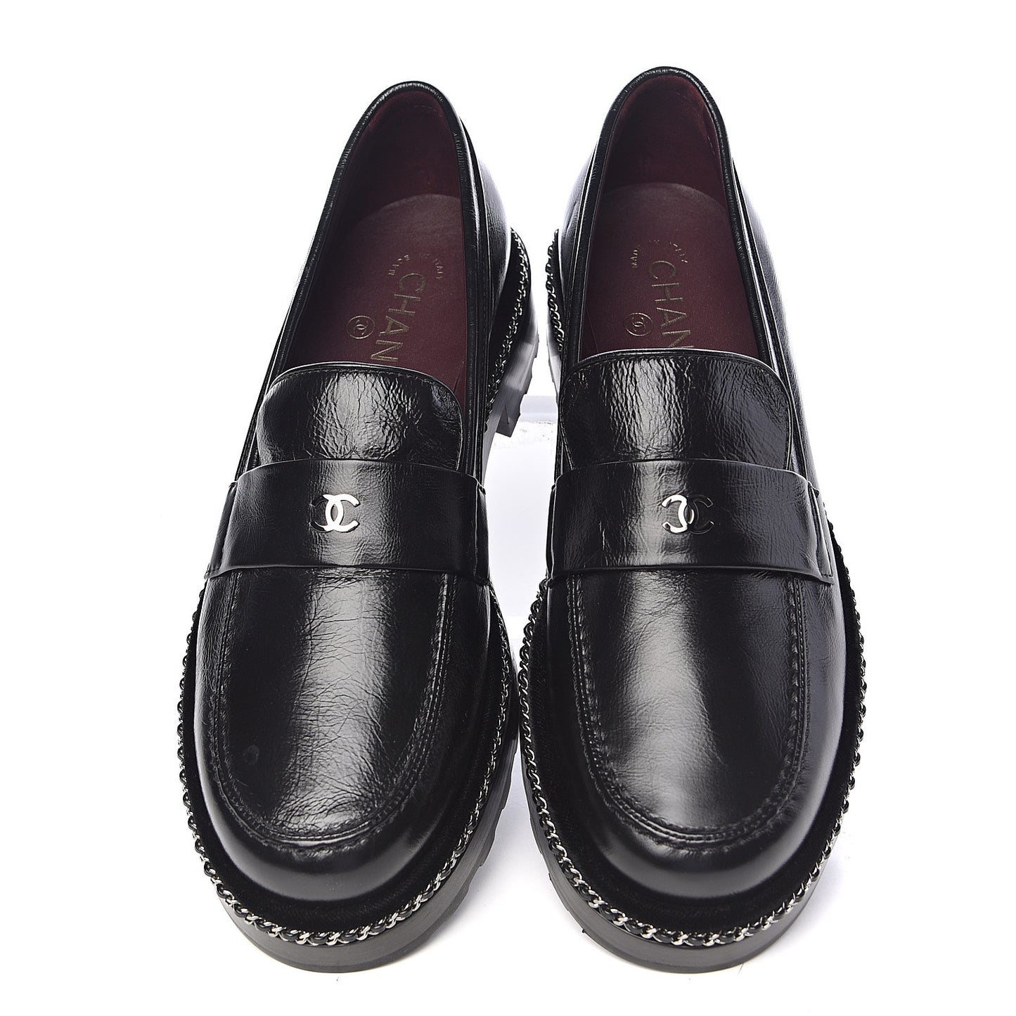 Crinkled Calfskin CC Chain Mocassin Loafers 39 Black