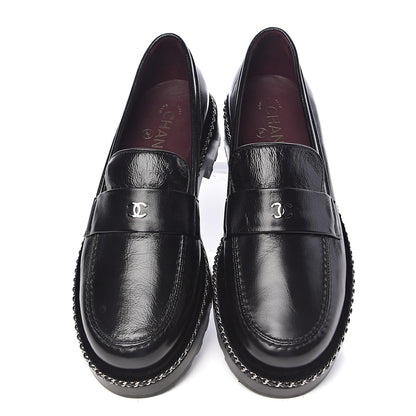 Chanel Crinkled Calfskin CC Chain Mocassin Loafers 39 Black 5 of 8