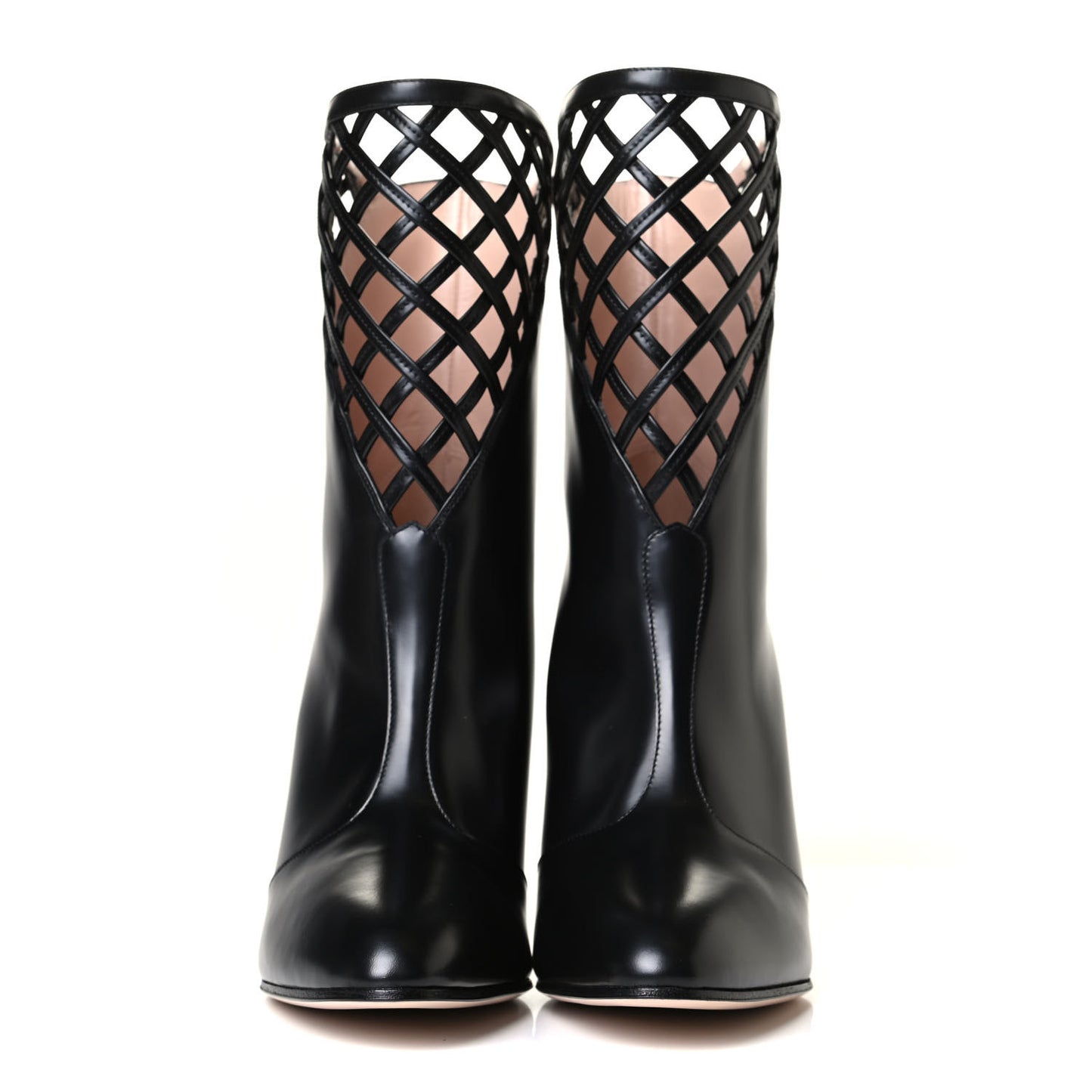 Plume Calfskin Damir Lattice Cutout Boots 38 Black