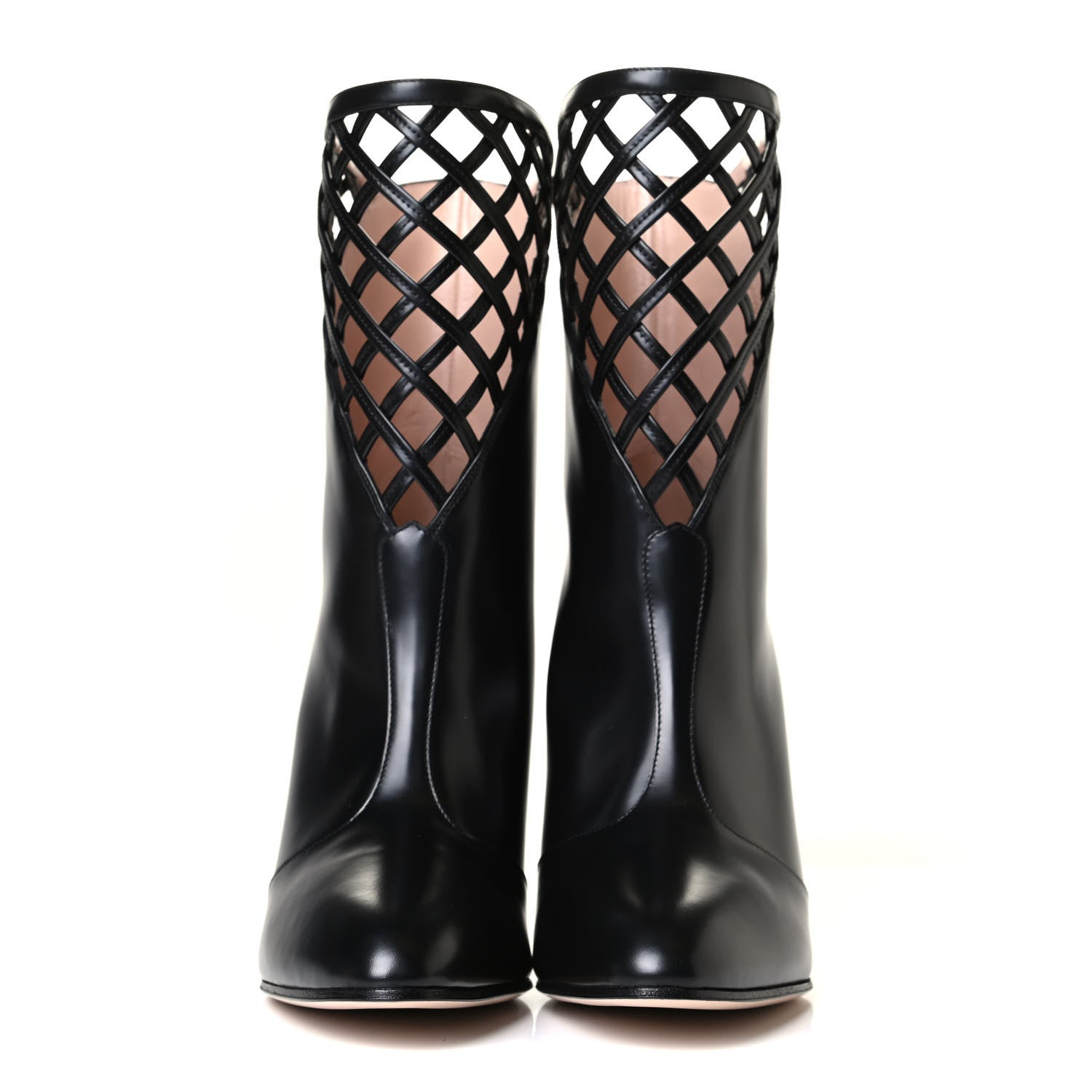 Gucci Plume Calfskin Damir Lattice Cutout Boots 38 Black 2 of 12