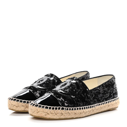 Chanel Patent Sequin CC Espadrilles 41 Black 3 of 13