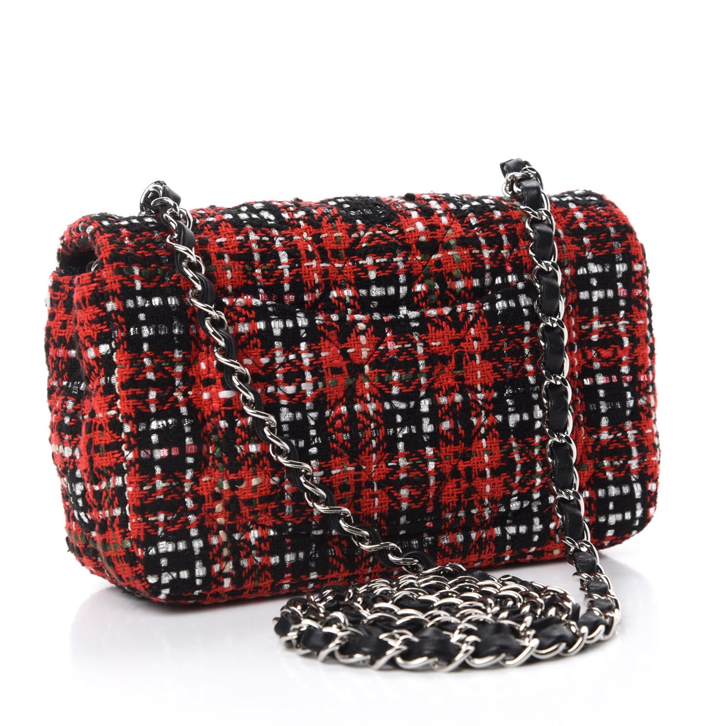 Tweed Quilted Mini Rectangular Flap Red Navy