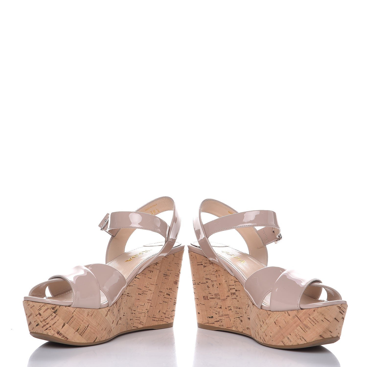Prada Vernice Crisscross Platform 100mm Wedge Sandals 38.5 Cipria 5 of 13