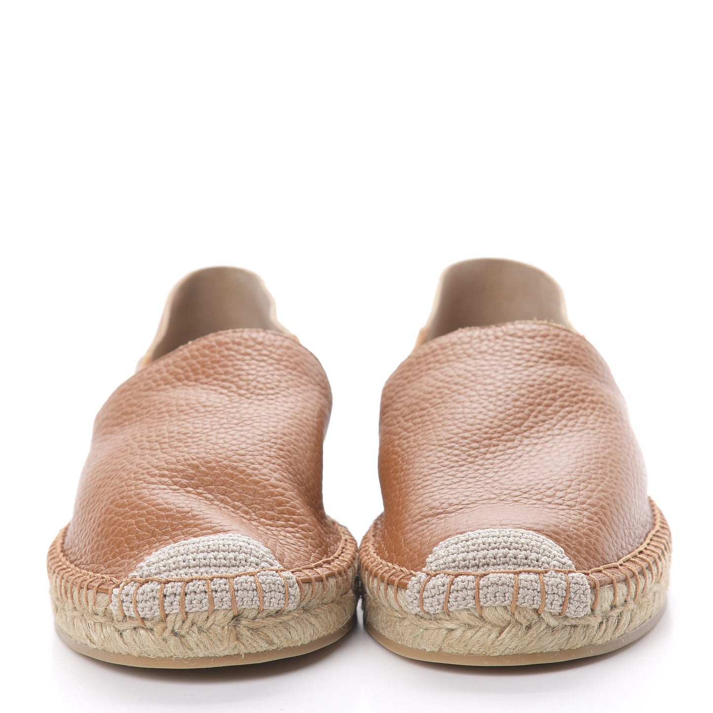 Grained Calfskin Feather Strap Espadrilles 39 Tan