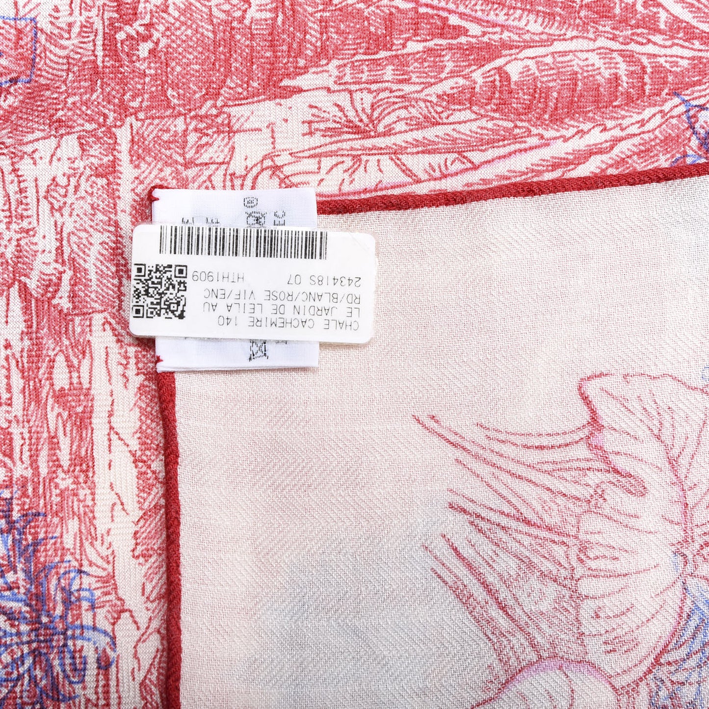 Cashmere Silk Le Jardin De Leila Au Bloc Shawl 140 Blanc Rose Vif Encre