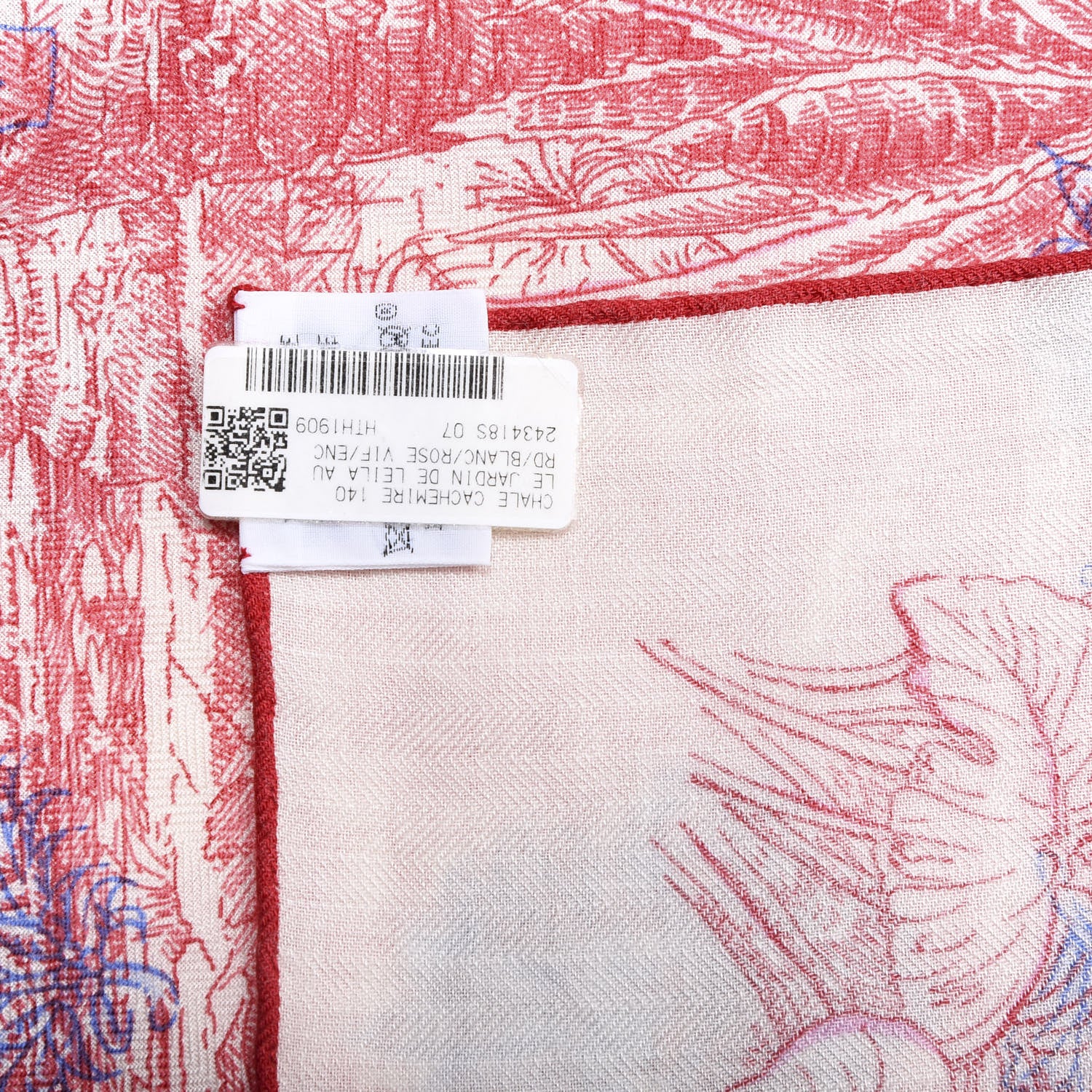 Hermes Cashmere Silk Le Jardin De Leila Au Bloc Shawl 140 Blanc Rose Vif Encre 3 of 4