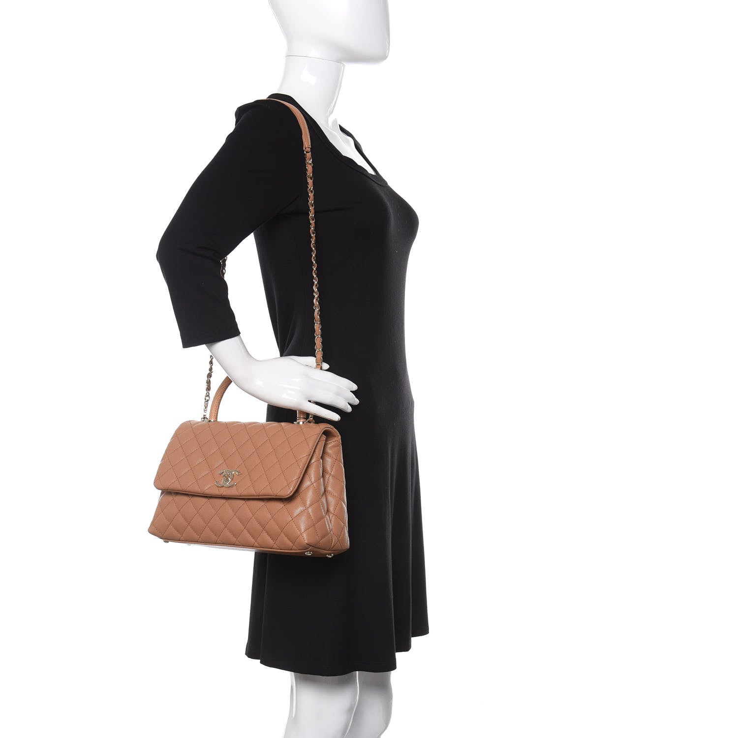Chanel Caviar Quilted Lizard Embossed Small Coco Handle Flap Brown 2 of 11