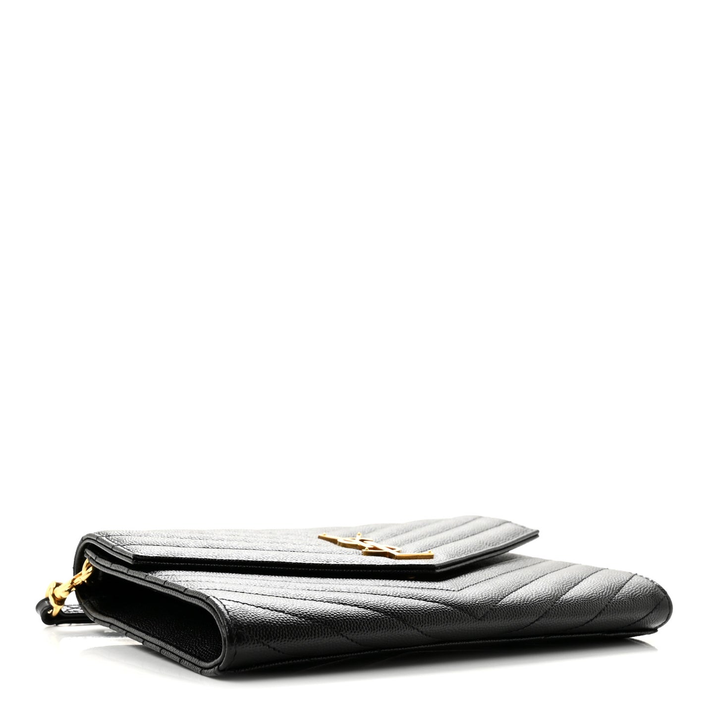 Grain De Poudre Matelasse Chevron Monogram Envelope Clutch Black