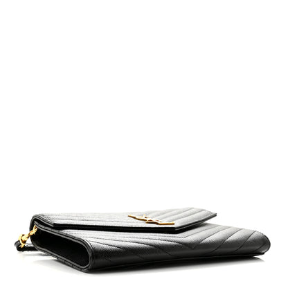 Saint Laurent Grain De Poudre Matelasse Chevron Monogram Envelope Clutch Black 4 of 8