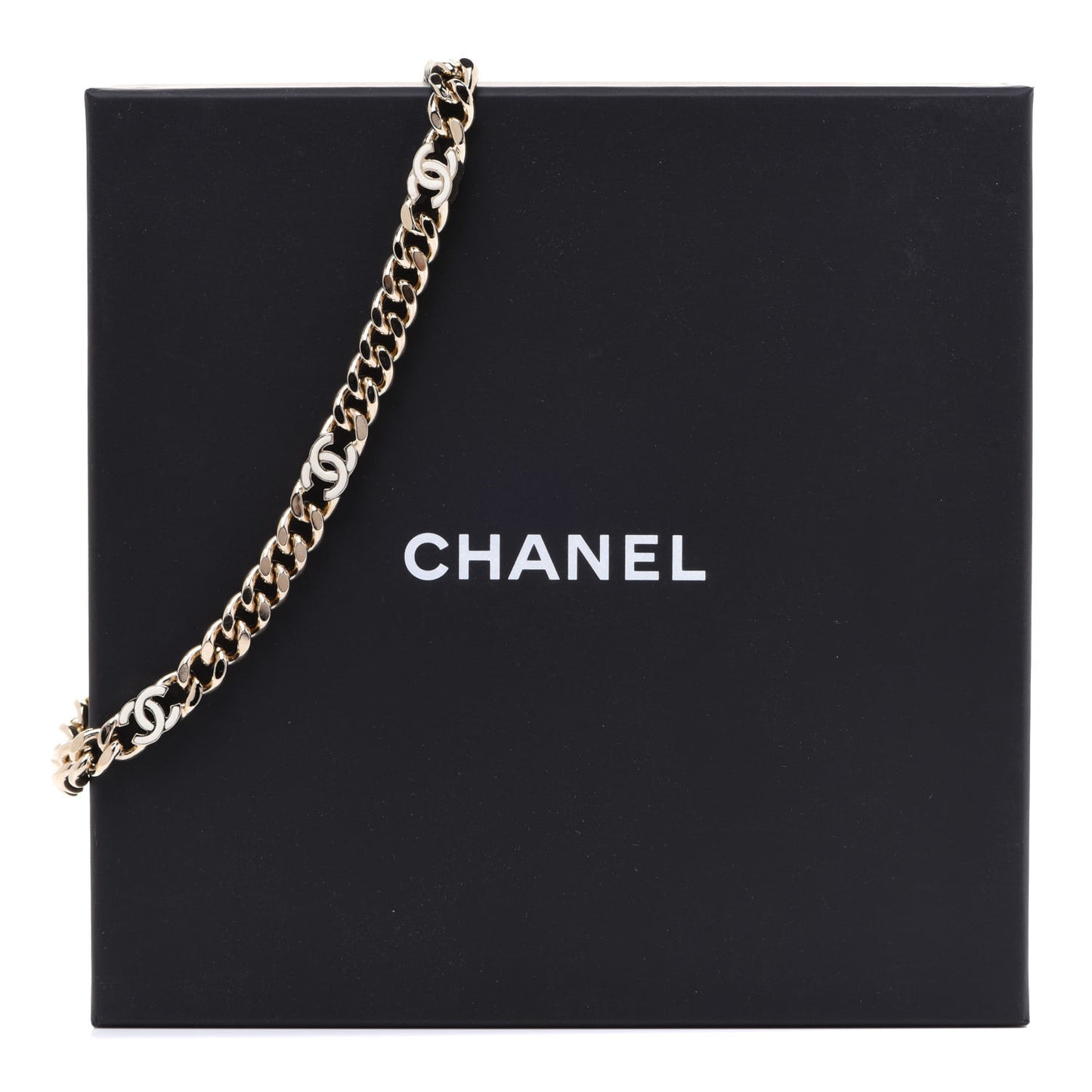 Metal Enamel Chain CC Choker Gold White