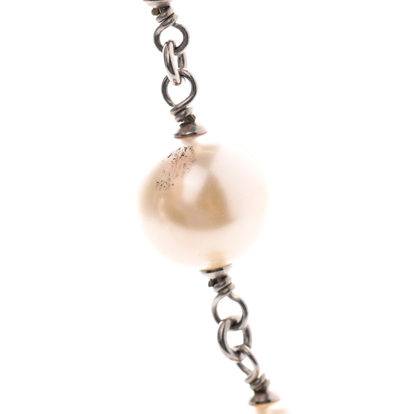 Crystal Pearl CC Long Necklace Silver