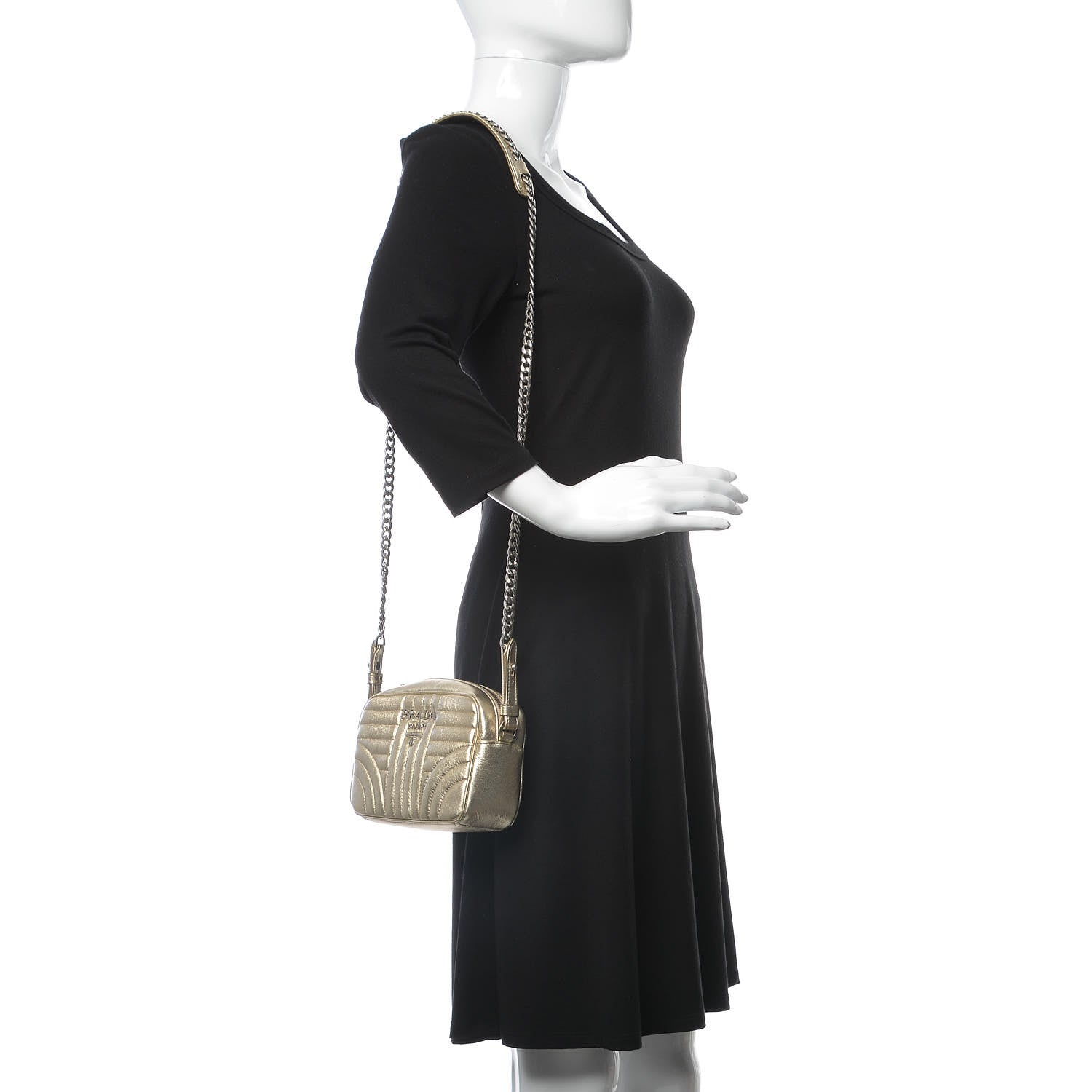 Prada Metallic Nappa Impunture Diagramme Crossbody Pirite 2 of 8