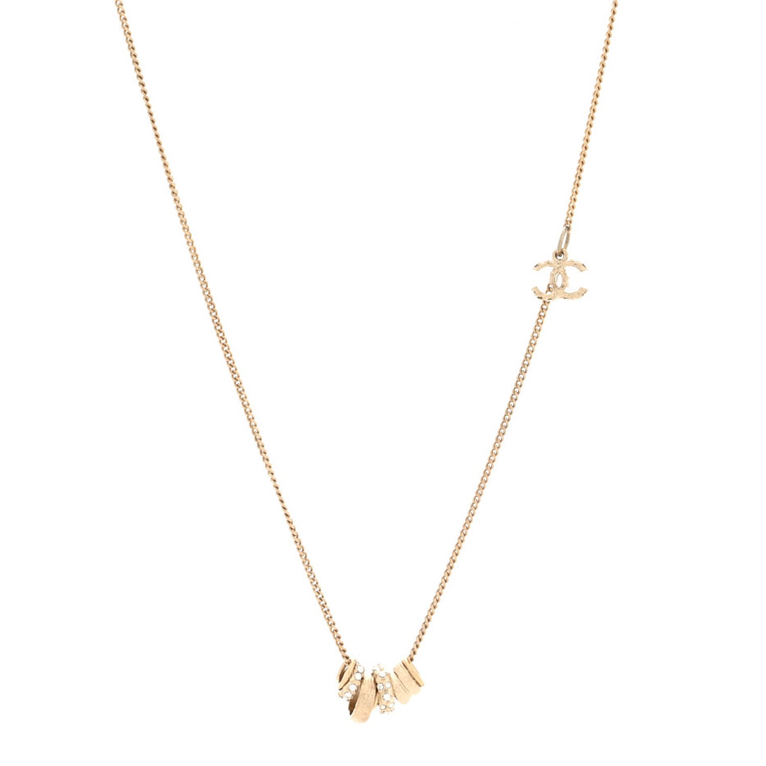 Chanel Pearl Crystal CC Rings Necklace Gold 1 of 4