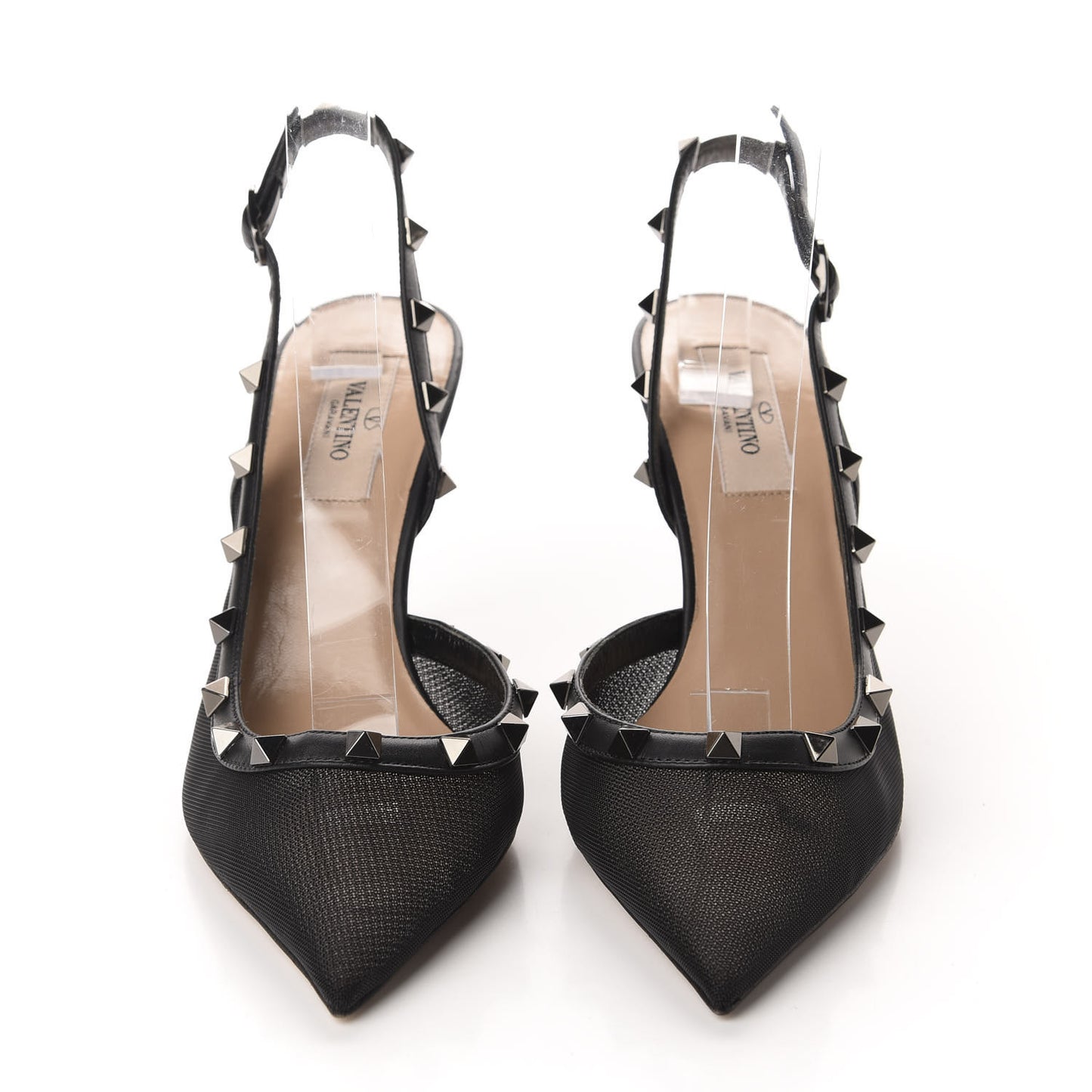Mesh Rockstud Half D'Orsay Slingback 85mm Pumps 38 Black