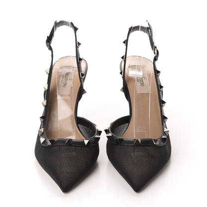 Valentino Garavani Mesh Rockstud Half D'Orsay Slingback 85mm Pumps 38 Black 2 of 9