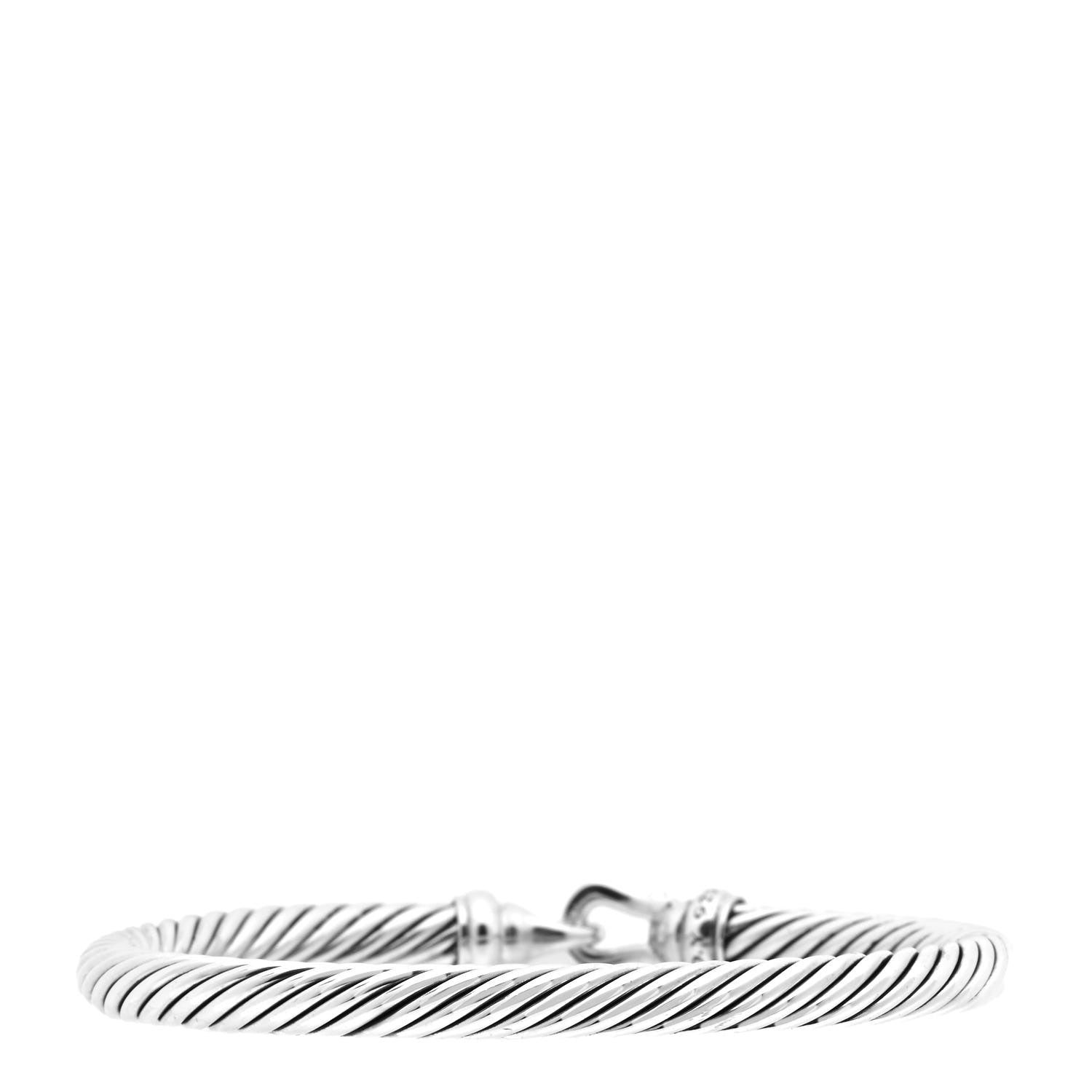 David Yurman Sterling Silver Diamond 5mm Cable Buckle Bracelet 3 of 5