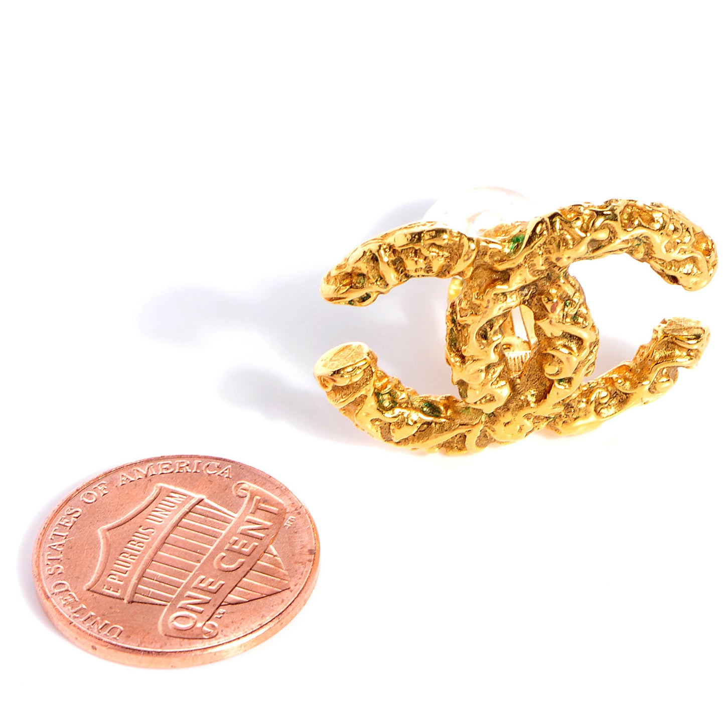 Textured CC Clip On Earrings Gold