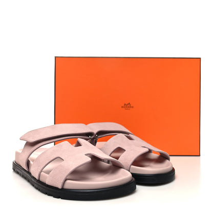 Hermes Suede Goatskin Womens Chypre Sandals 35.5 Rose Porcelaine 9 of 9