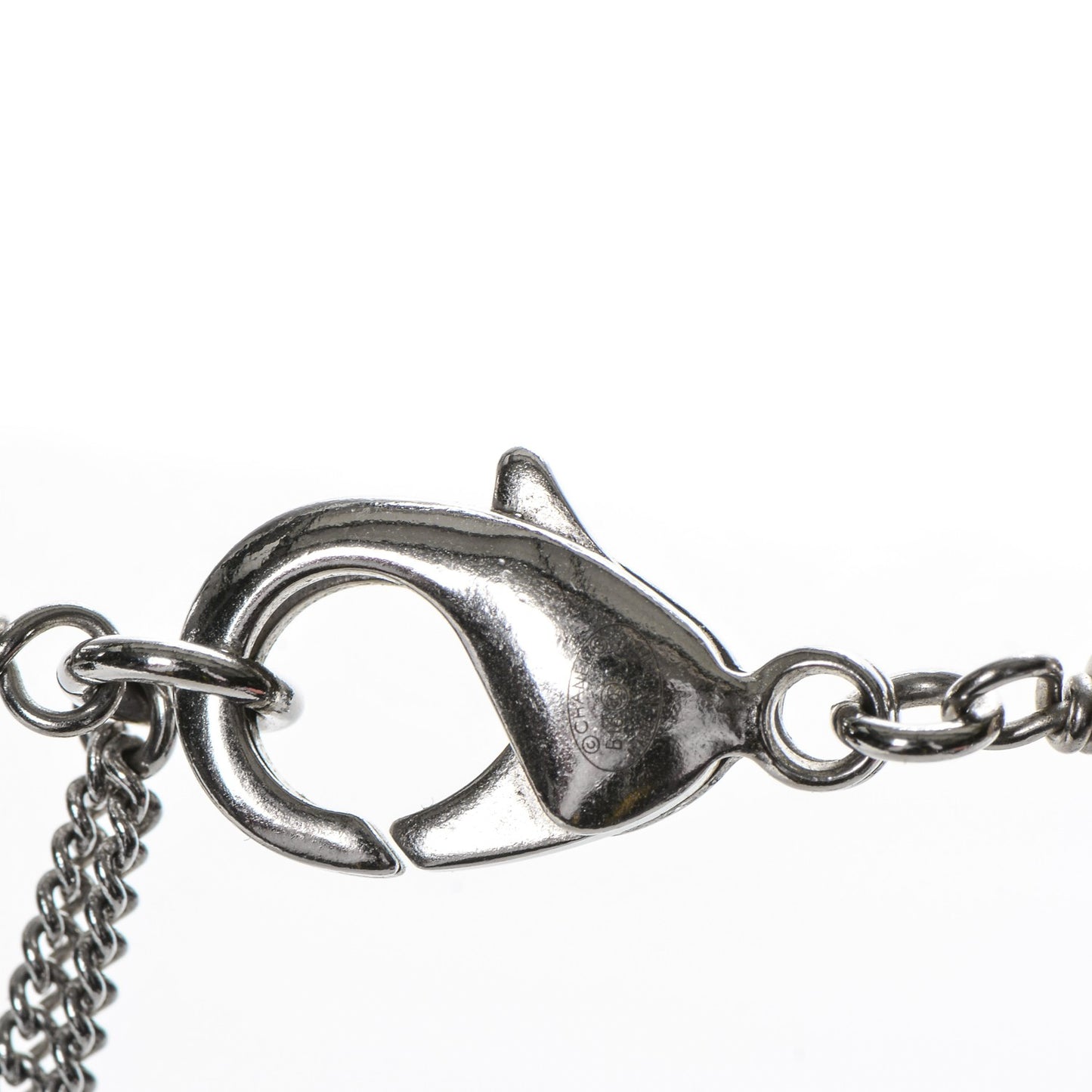 Pearl Bead Enamel CC Long Necklace Silver Black Grey