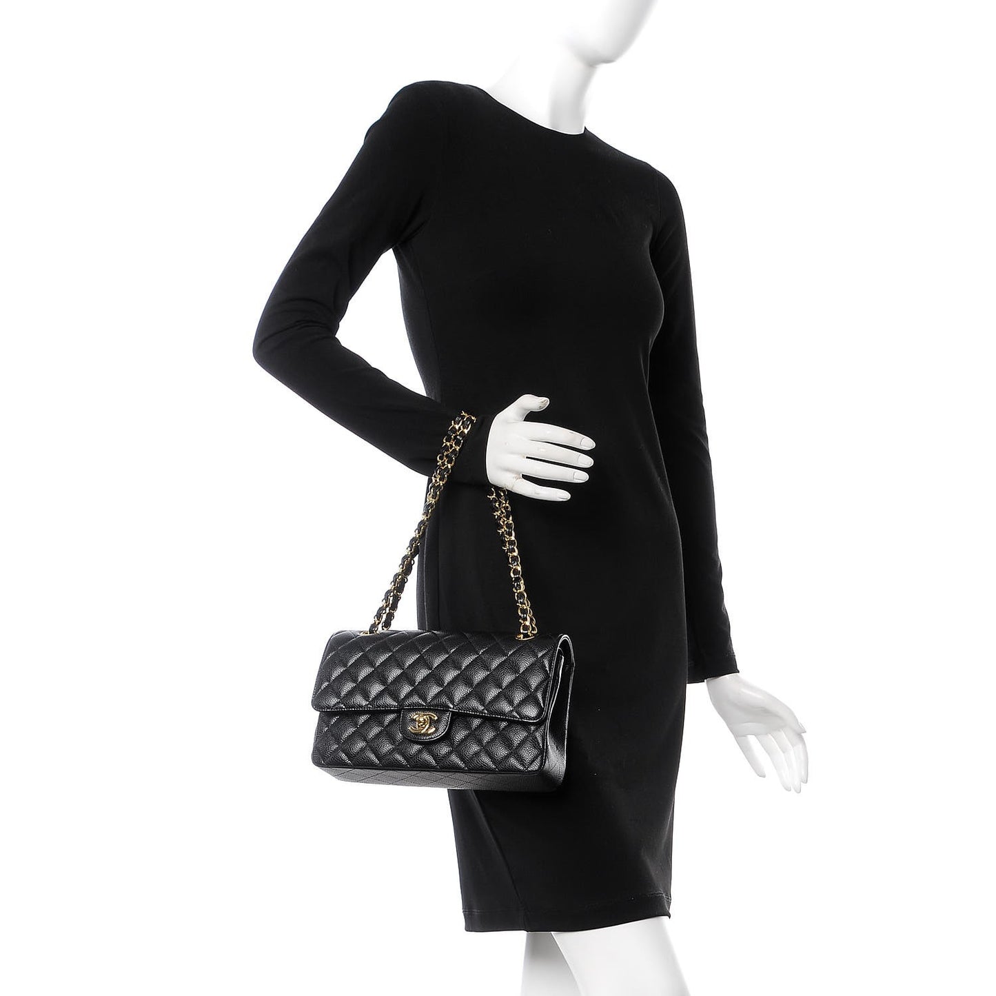Caviar Quilted Medium Double Flap Black