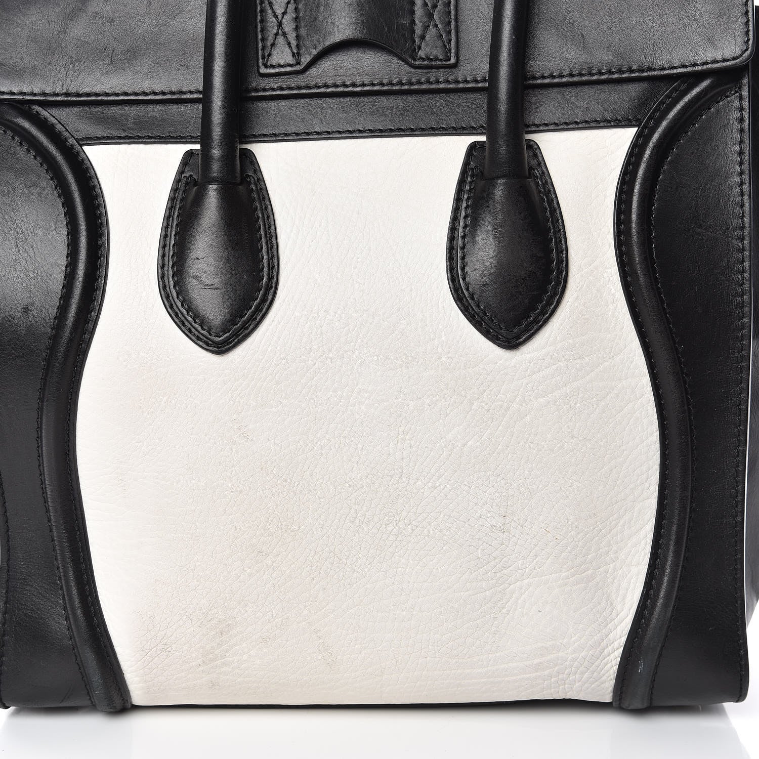 Celine Smooth Calfskin Shrunken Lambskin Mini Bi-Color Luggage Black White 22 of 31