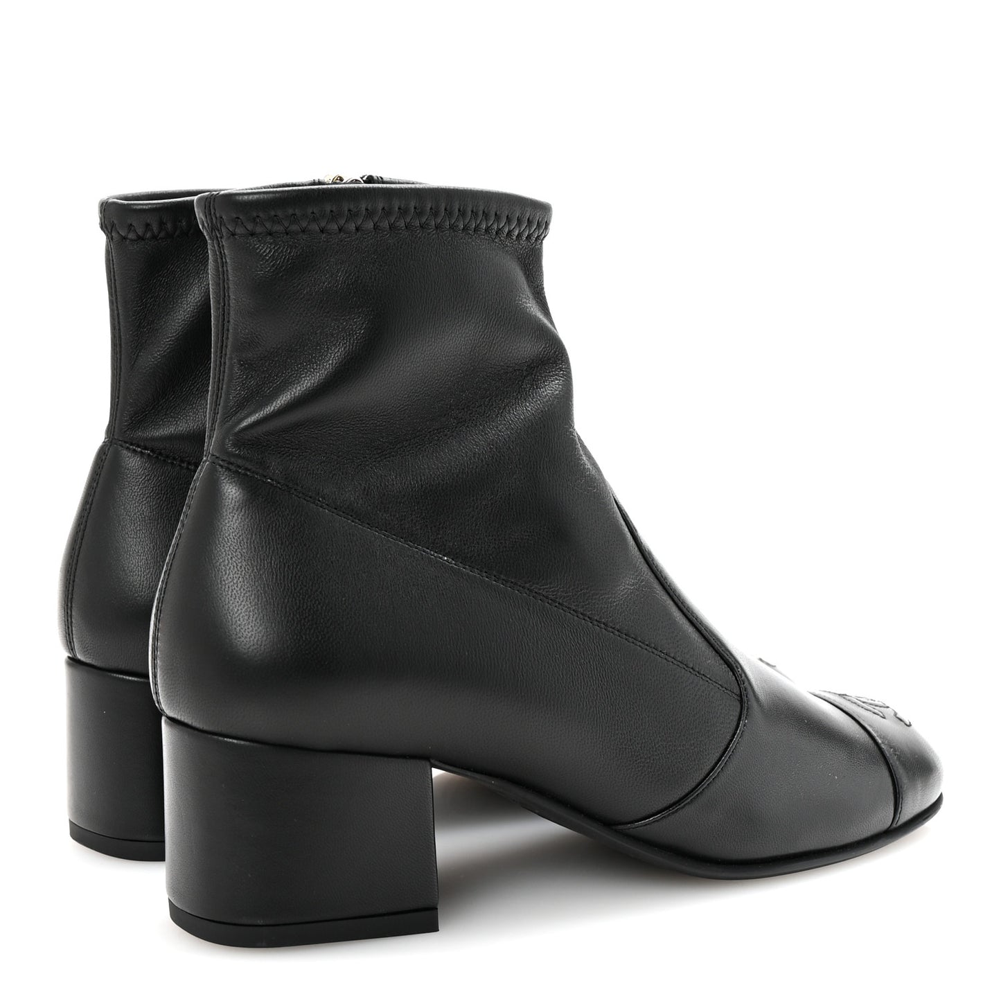 Stretch Lambskin Cap Toe CC Short Boots 35 Black