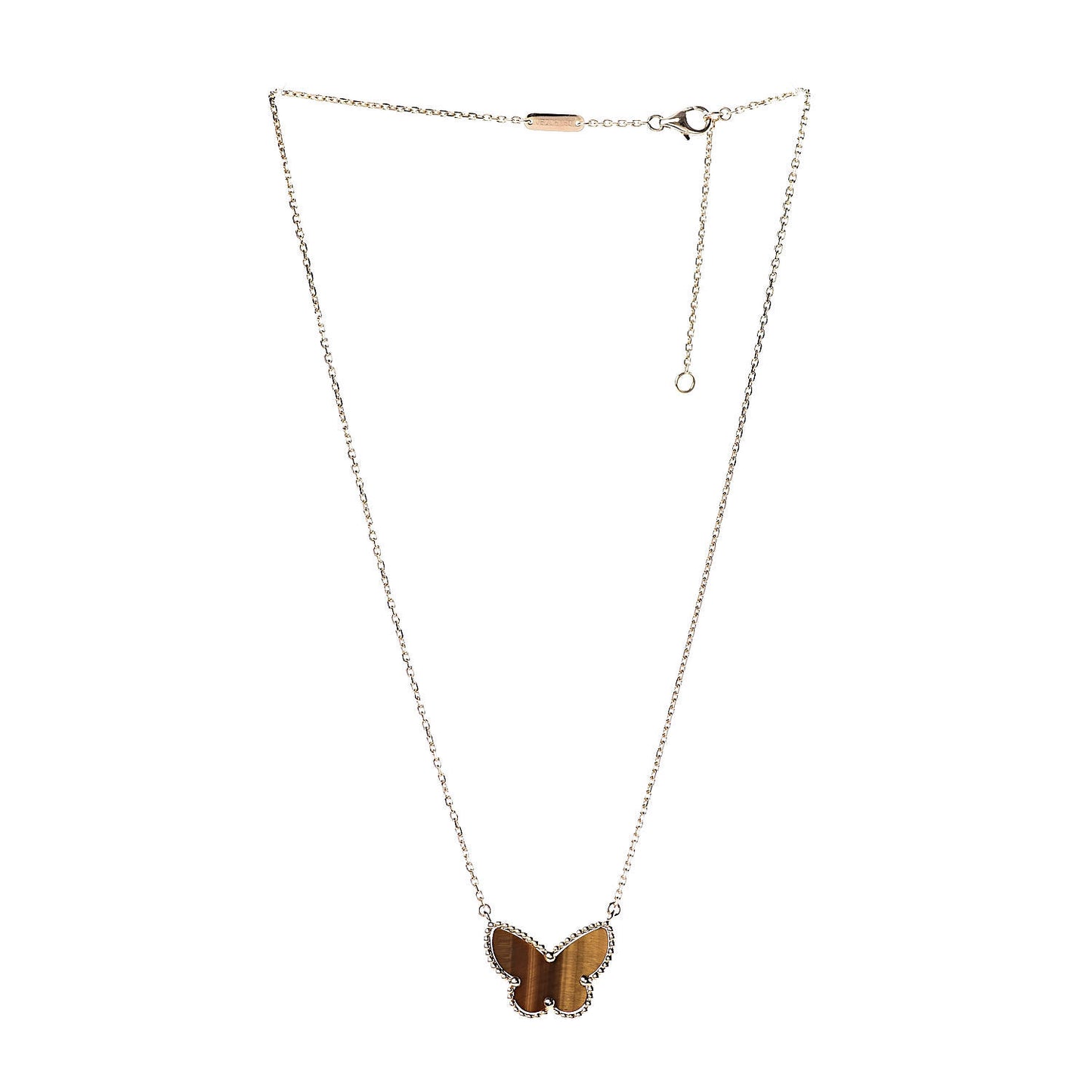 18K Yellow Gold Tiger Eye Lucky Alhambra Butterfly Pendant Necklace