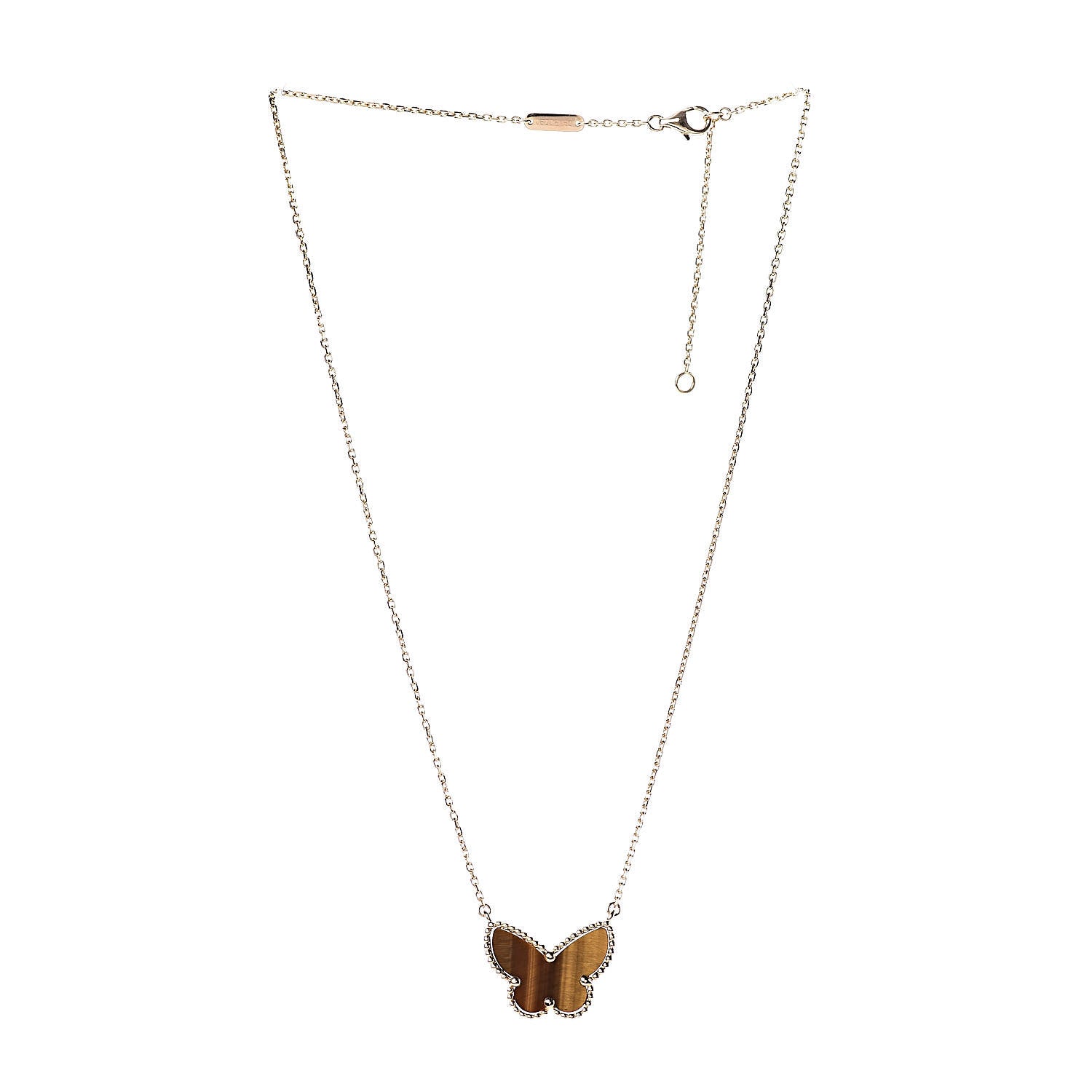 Van Cleef & Arpels 18K Yellow Gold Tiger Eye Lucky Alhambra Butterfly Pendant Necklace 3 of 6