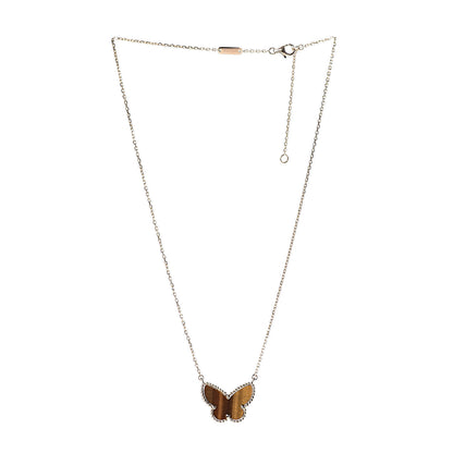 Van Cleef & Arpels 18K Yellow Gold Tiger Eye Lucky Alhambra Butterfly Pendant Necklace 3 of 6