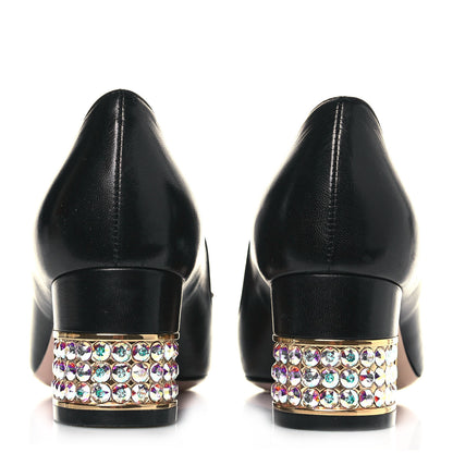 Gucci Malaga Kid Crystal Square G Madelyn Mid Heel Loafer Pumps 35.5 Black 6 of 11