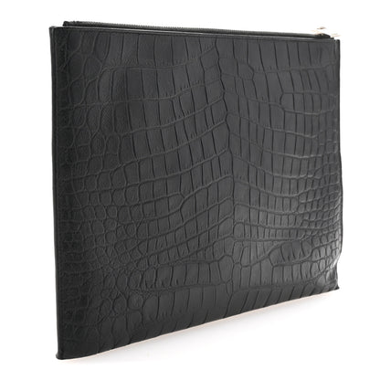 Saint Laurent Calfskin Crocodile Embossed Zipped Tablet Holder Black 3 of 7