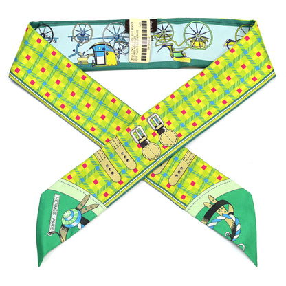 Hermes Silk Voitures Nouvelles Twilly Vert Fluo Ciel Emeraude 2 of 8