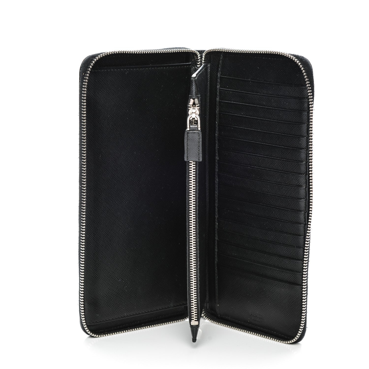 Prada Saffiano Large Zip Around Travel Wallet Nero Black 5 of 10
