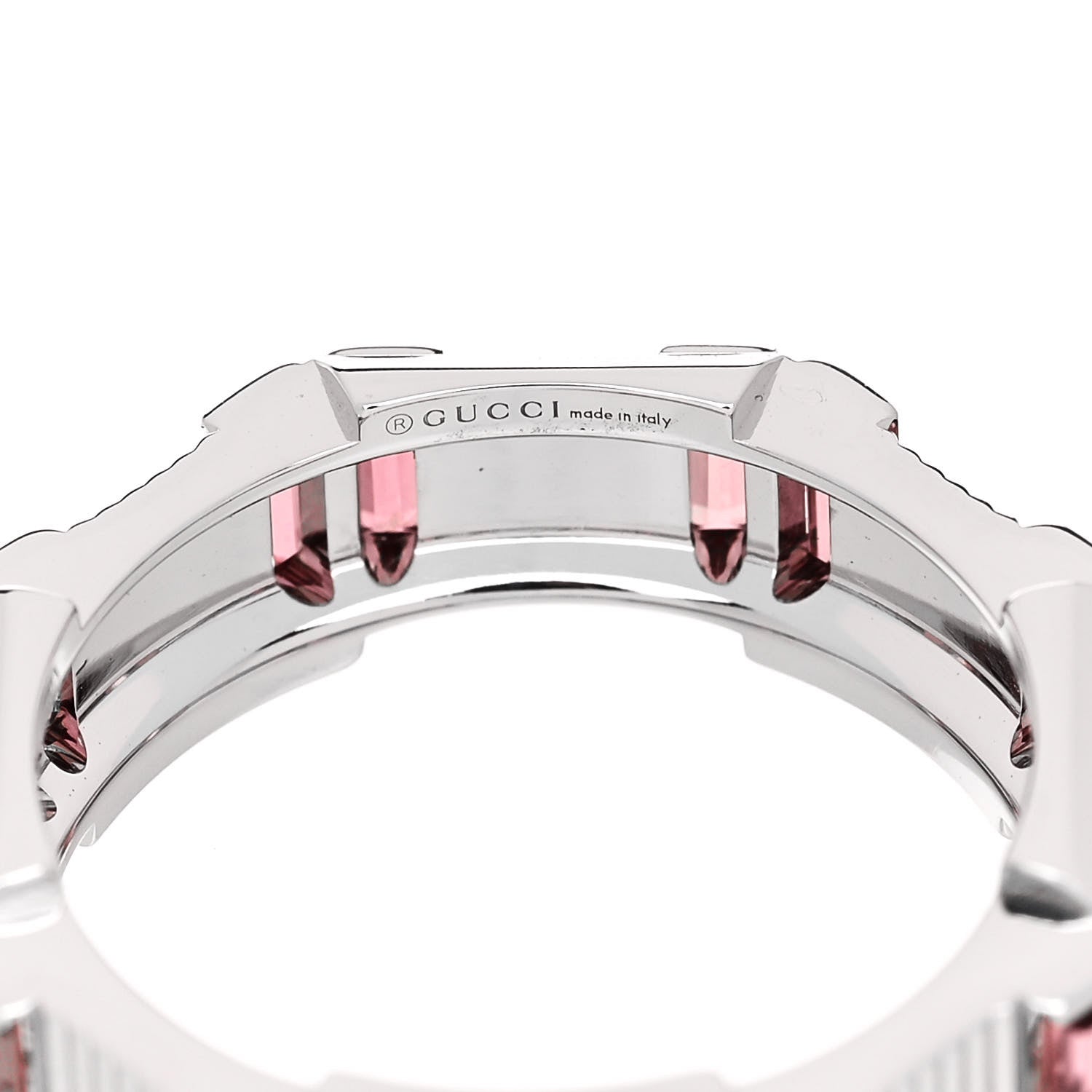 Gucci 18K White Gold Rubellite 6mm Link to Love Ring 53 6.25 4 of 7