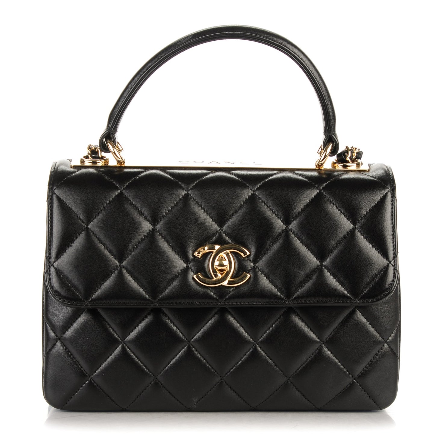 Lambskin Quilted Small Trendy CC Dual Handle Flap Bag Black